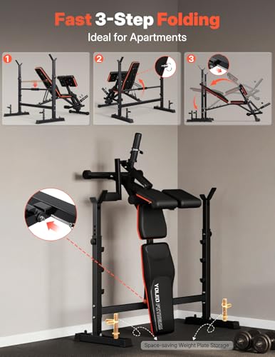 YOLEO Weight Bench with Rack - Bench Press Set, Leg Extension, Preacher Curl & Flat/Incline/Decline Full Body Workout Bench, Adjustable Olympic Weight Benches for Home Gym(47.44IN WIDE GRIP)
