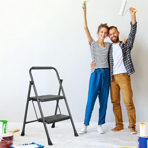 Arbusb Step Ladder, Folding Step Stool with Wide Anti-Slip Pedals, Sturdy Steel Ladder with Handrail, Space-Saving, Portable for Home & Adults, 2 Step Ladder - size: 2-step