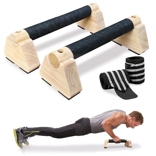 Parallettes Bars, Wooden Push Up Bars with Wrist Wraps for Men & Women, Handstand Training Bars for Home Gym, Non-Slip Calisthenics Equipment, 440lbs Durable Floor Push Up Handles - size: 30cm