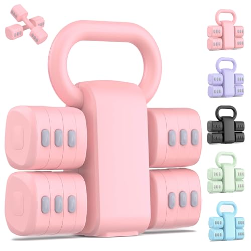 2-in-1 Adjustable Dumbbell Set, 4-Level Weights for Women | Convertible Dumbbell & Kettlebell, Adjustable 2.2-5.5lb Each, Quick-Change Button, Compact for Home Gym, Office & Outdoor - color: Pink