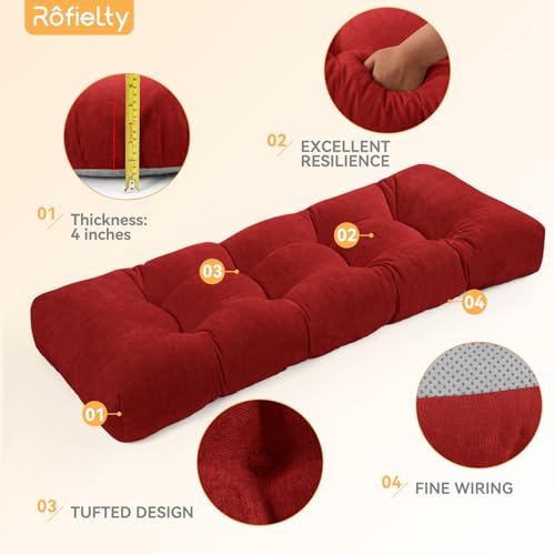 ROFIELTY Bench Cushion 42 Inch, Non-Slip Tufted Bench Cushion for Indoor Furniture for Bay Window, Entryway Bench, Piano Seat (Chenille-Burgundy, 42x16x4) - color: Chenille-burgundy, size: 42x16x4