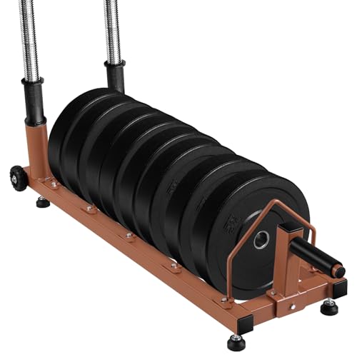 42''L x 13.6''W x 5.1''H Horizontal Weight Plates Rack Olympic Bar Storage Rack Organizer with Handle and Rolling Wheels Brown