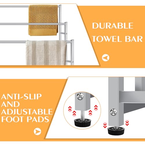 47.6 Inch Tall Free Standing Towel Racks 3 Tier Pool Towel Rack Outdoor Oversized Floor Bath Towel Drying Valet Holder Blanket Quilt Rack Stand for Bathroom Bedroom Beach Hot Tub Gym Pool Area Outside - color: Silver