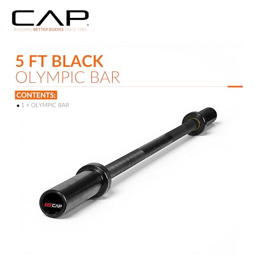 CAP Olympic Barbell - 5FT, 6FT, & 7FT Strength Training Weight Bars, Multiple Options - size: 5 ft (60") - Black, style: Elite