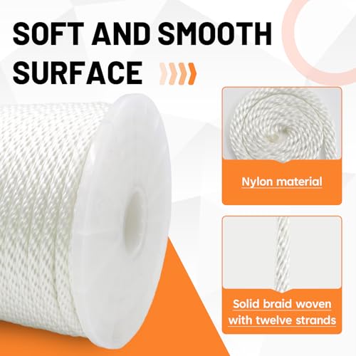 SDHUATUO 5/16 Inch Nylon Solid Braided Rope, 200FT Polyester Cord White | 1760 lbs, UV Resistant & Wearproof, Soft Flexible Rope for Swings, Camping Tent, Flagpole, Outdoor Twine, Dog Leashes - color: White, size: 5/16''-200ft