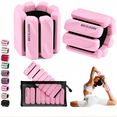 BECOJADDE Ankle Weights Set of 2 (1 lb/2 lb Each) for Women Men Adjustable Wrist Bracelet for Home Gym Weighted Bangles Wristbands Leg Arm Weights for Walking Swimming Running Pilates Yoga Gym - color: Pink, size: 4 Lb Pair (2 Lb Each)