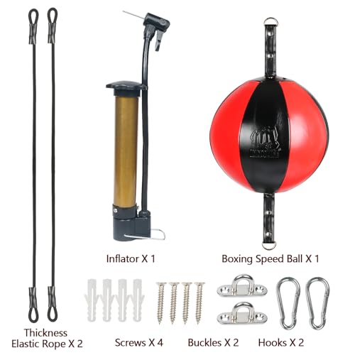 InnoLife Double End Punching Ball Striking Punching Bag Kit, Speed Striking Reflex Kit with Bungee Cords Perfect for Reaction, Agility, and Hand Eye Coordination Training - color: Black & Red
