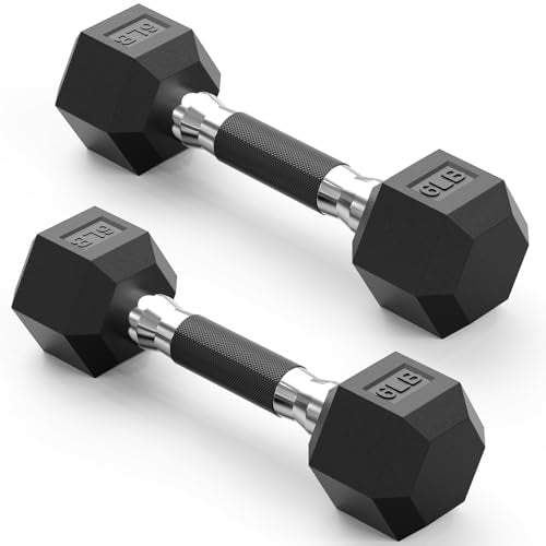 PAPABABE Hex Dumbbell Set 2.5-100lb, Rubber Grip Dumbbells, Home Gym | Complete & Durable Cast Iron Core Odorless Antiroll Hex Shape Ergonomic Versatile Home Gym Comfort Non-Slip Grip - size: 6 lb, Pair, style: Rubber Grip
