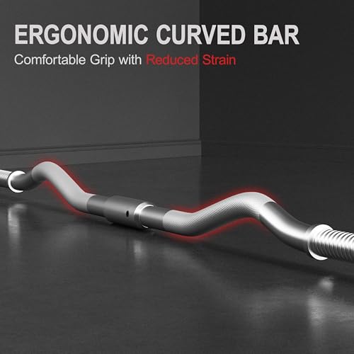 Yaheetech Curl Bar with Weights Adjustable W-Shaped Barbell Home Gym Set | Knurled iron bar with concrete-filled hdpe plates, star locks adjust weight for compact, gym-free strength training at home - size: 66 lbs