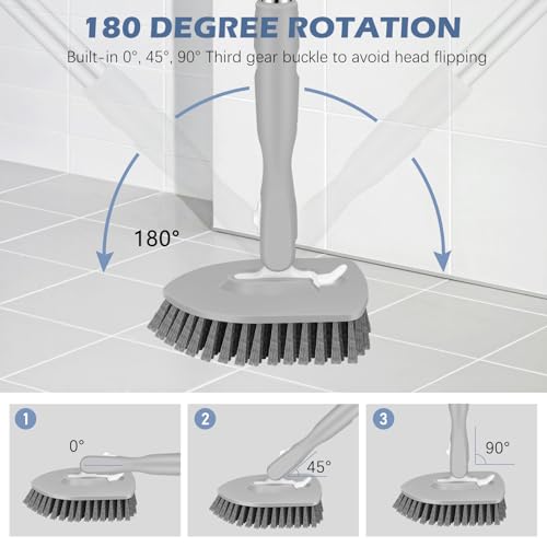 SetSail 4-in-1 Tile Tub Floor Scrubber with 52-inch Long Adjustable Handle Shower Cleaner Brush with V-Shaped Grout Brush and 3 Replacement Brush Heads for Bathroom Kitchen Sink Walls Tub Tile, Grey - color: Gray, size: 2 Pads + V-Shaped Brush