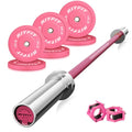 RitFit Barbell Weight Set - 4/6FT Olympic Barbell with Weight Plates (55-115LB Total) - Weightlifting Equipment for Squats, Curls, Deadlifts, Presses, Hip Thrusts - color: Pink, size: 4FT Bar with 100LB Plates (120LB Total)