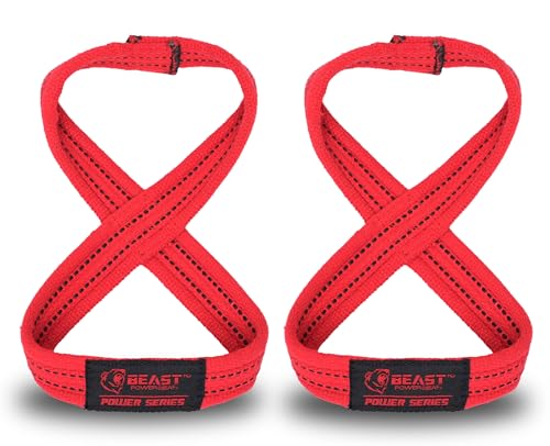 Figure 8 Lifting Strap- Strongman 10-14" Deadlift Straps- True Grip Support & Heavy Duty Wrist Straps for Weightlifting Women Men- Hand Straps for Weight Lifting Figure 8 Straps for Gym Workout - color: Red/Black, size: Large 14" - Fat or Axle Bar