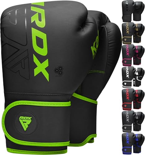 RDX Kids Boxing Gloves Sparring and Muay Thai Maya Hide Leather, Kara Patent Pending Junior Training Mitt for Kickboxing, Punching Bag, Focus Pads, MMA, Thai Pad, Double End Ball Punching Gloves - color: GREEN, size: 6OZ