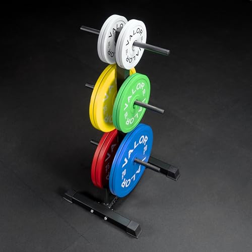Valor Fitness Weight Plate Rack with Barbell Holders – Heavy-Duty Steel Storage Tree with 6 Pegs and 2 Vertical Bar Sleeves for Standard and Olympic Plates – 800 lb Capacity for Home & Garage Gyms - color: Black