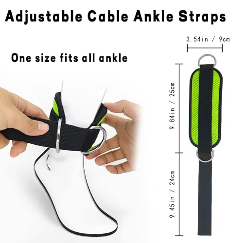 Fitness Ankle Straps for Cable Machines, 2 Pack Comfortable Adjustable Padded Ankle Wrist Cuffs, Kickback Glute Workouts for Men Women, D-Ring Leg Straps with Neoprene Padding - color: yy-Green