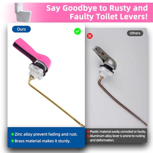 Hibbent Universal Metal Front Mount Toilet Handle Replacement Kit, Pink | Toilet Bowl Flush Handle with Solid Brass Toilet Flush Tank Lever, Stainless Steel Flapper Chains for Most Toilet Tanks - color: Pink, style: Upgraded Front Mount
