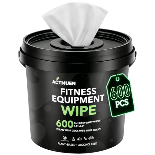 Gym Equipment Wipes, 600 Count Yoga Mat Cleaner Wipes | Green Tea & Aloe Formula • Alcohol Free • Large Wipes • Fresh Scent • Home & Commercial Use