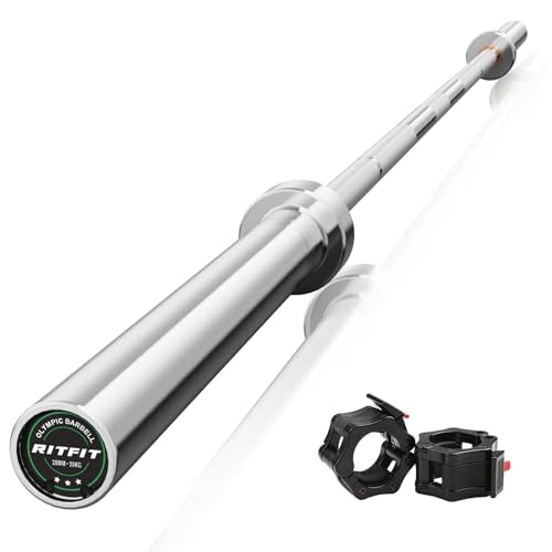 RitFit Elite 7ft Olympic Barbell, Robust 45lb Barbell for Weightlifting and Powerlifting, Superior Olympic Bar with Exceptional 500lbs Load Capacity, Weight Bar for 2” Standard Plates - color: Silver, size: 7 ft 500 lb 45 lb with Collar