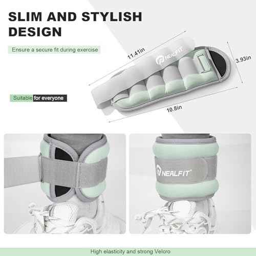 NEALFIT Ankle Wrist Weights, Adjustable Arm Leg Weights for Women Men, Secure Fit Non-Slip Exercise Weights for Home Workout, Running, Walking, Aerobics, Physical Therapy - color: Mint Green, size: 4Lbs Pair (2lb x 2)