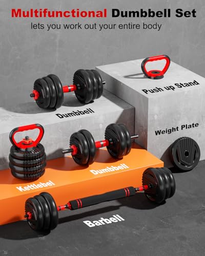 Adjustable Dumbbell set,20/30/45/70/90lbs Free Weight Set | 5 in1 Dumbbell Set with Connector,Used as Barbell,Kettlebells,Push up Stand,Fitness Exercises for Home Gym Suitable Men/Women - style: 90LB(45LB Pairs)