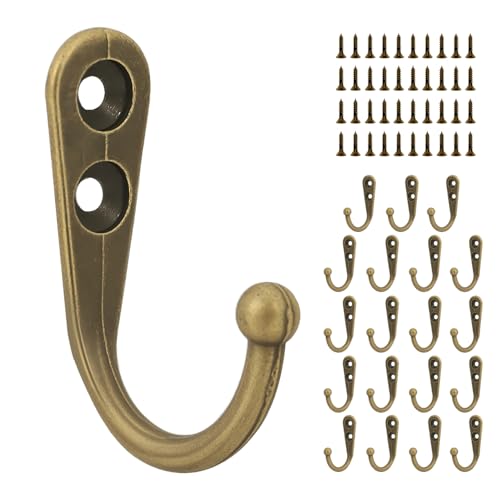 20 Pcs Key Hooks Coat Hooks for Hanging, Key Holder, Wall Mount Hook with Stainless Steel Metal Screws, Command Hooks Utility Hangers for Key, Hat, Cup, Coat, Picture (Bronze) - color: Bronze
