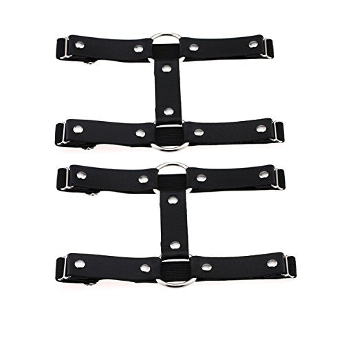 Adjustable Elastice 2 Rows Leather Leg Harness Garter Belt Punk Gothic Thigh Ring Garter - color: Black