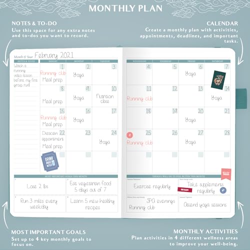 Legend Wellness Planner & Food Journal – Daily Diet & Health Journal with Exercise & Weight Loss Tracker – Nutrition Diary, 6 Months (Aquamarine) - color: Aquamarine Debossed, size: A5 (5.8” x 8.3”)
