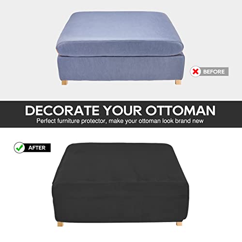 NeColorLife Velvet Ottoman Cover, Stretchable Footrest Slipcover with Elastic Band, Thick Stool Cover for Rectangle or Square Storage Ottoman (Large, Black) - color: Black, size: L Length: 35"-45",Width: 31"-43"