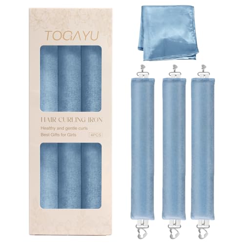 Heatless Curls Overnight Hair Care Set - Jumbo Velvet Hair Curlers | No Heat Hair Rollers for Women, Comfortable Sleep-In Hair Rollers with Satin Scarf, No Heat Damage Curling Rods for All Hair - color: Blue