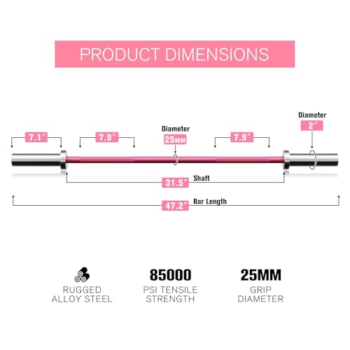 RITFIT Olympic Barbell 4ft/6ft - 2 Inch Weight Bar for Strength Training, Weightlifting, Squat, Deadlift, Bench Press, Curl, Overhead Press - 350lbs/500lbs Capacity - color: Pink, size: 4FT with Collar