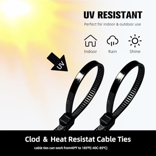 Zip Ties 8 inch, 1000 Pack Black Zip Ties, Self-Locking Nylon Cable Ties with 40 lbs Tensile Strength,Wire Ties for indoor and outdoor use. - color: Black, size: 8"(1000 Pack) 40 Lb