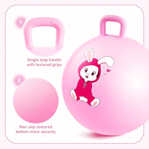 Hopper Ball, Pink Bunny Hopping Toys for Kids, 18 Inch Bouncy Ball with Handle, Indoor Outdoor Inflatable Hoppity Hop Toys for Girls Boys Gift with Pump - color: Pink rabbit, size: Age:4-8(18''/45cm)