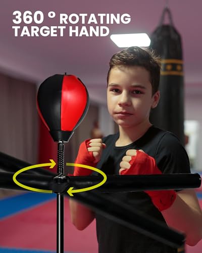 INNOLIFE Boxing Bar with Punching Bag for Kids, Adjustable Height Boxing Spinning Bar, Speed Trainer Free Standing Reflex Punching Ball Boxing Equipment for 7-12 Years