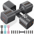 FEIERDUN DB3 5-in-1 Adjustable Dumbbell Set, 6LB/10LB Pair Adjustable Weights for Women at Home, Dual Locking Stable Hand Weights with TPU Soft Handle, Home Gym, Rehab, Pilates, Yoga, Strength Training - color: A-Strength Grey, style: 10LBS Pair (20LBS To