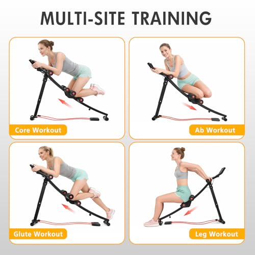 BAOKALER Dual Track Fitness Ab Machine Ab Cruncher, Adjustable Height Waist Trainer, Foldable Home Gym Equipment with 4 Adjustable Resistance Levels and Resistance Bands - size: Single Track