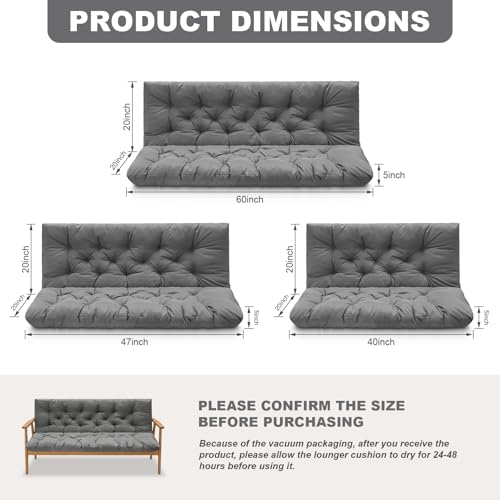 Porch Swing Cushions,Outdoor Cushions 3 Seater Replacement with Backrest, Waterproof Thickened Bench Cushion with Ties for Porch, Patio,Outdoor, Backyard and Garden (Light Gray 60 * 40 in) - color: Light Gray, size: 60x 40 inches