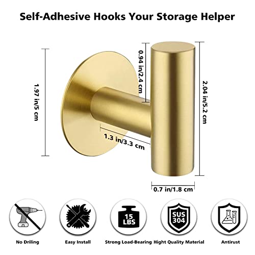 Bntuk Adhesive Towel Hooks, Heavy Duty Wall Hooks Stainless Steel Waterproof Shower Towel Hooks - 4 Pack, Gold - color: Gold, size: 4 Pack