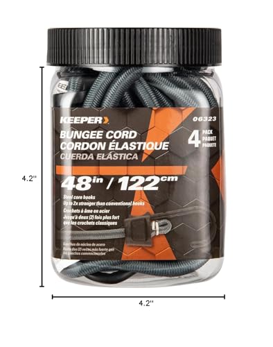 Keeper - 48” Bungee Cord With SST Hooks, 4 Pack - UV and Weather-Resistant - size: 48"