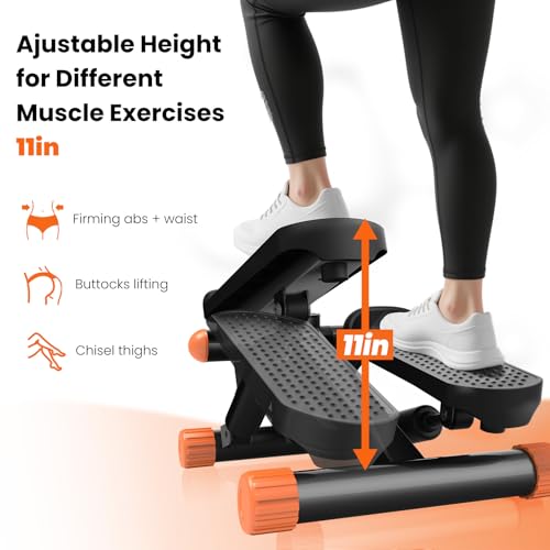 Sweetcrispy Mini Stair Steppers with Resistance Bands for Exercise at Home, Portable Exercise Twist Stepper Machine for Full Body Workout, 300LBS Capacity - color: Orange