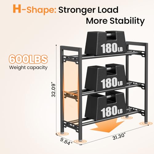 Upgraded Dumbbell Rack, 600LBS | 250LBS Heavy Duty Weight Rack for Home Gym, Weight Rack for Dumbbells & Kettlebells Organizer (Rack Only) - size: 3 Tier