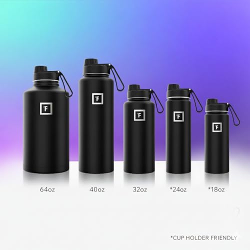 IRON °FLASK 40 oz Wide Mouth Water Bottle with Spout | Insulated Stainless Steel Sports Water Bottle with Leakproof Spout Lid - BPA Free, Cold 24 Hrs, Sweat Free (Black Marquina) - color: Black Marquina, style: Spout - 40 Oz (1 Lid)