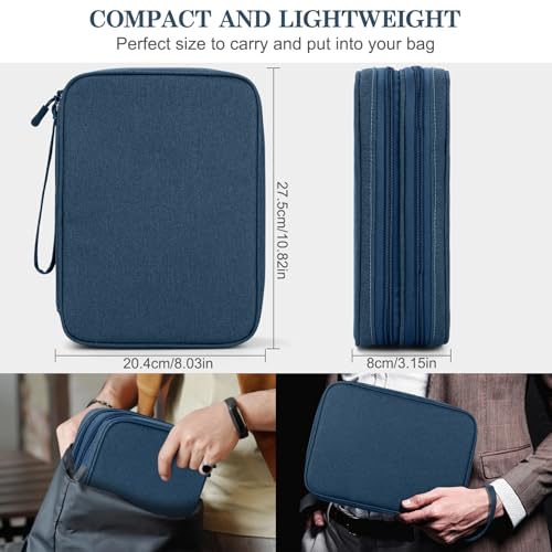 FYY Electronic Organizer, Travel Tech Pouch Bag, Extra Large, Navy | Wrist Strap, Waterproof, Double Layers Electronics Travel Case for iPad, Cord, Laptop Charger, Daily and Business Trips Use - color: Navy, size: Extra Large