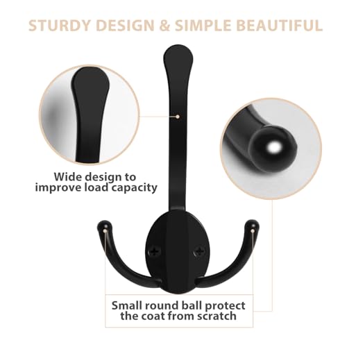 Homanu 10 Pack Coat Hooks Heavy Duty, Metal Three Prongs Large Coat Hooks Wall Mounted with 20 Screws, No Rust Black Rustic Wall Hooks for Hanging Towel, Coat, Scarf, Bag, Hat, Cup, Key - color: 10 Pcs Black
