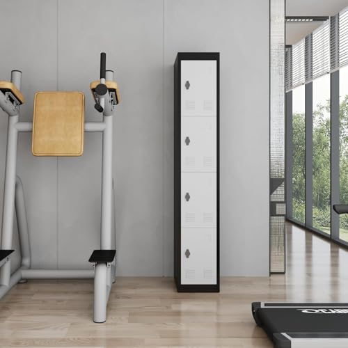 72" Tall 4 Door Metal Locker with Key, Heavy Duty Steel Storage Cabinet with Shelves, Lockable Employee Locker for School, Office, Gym, Home, Garage, Grey & Black - size: 4 Door