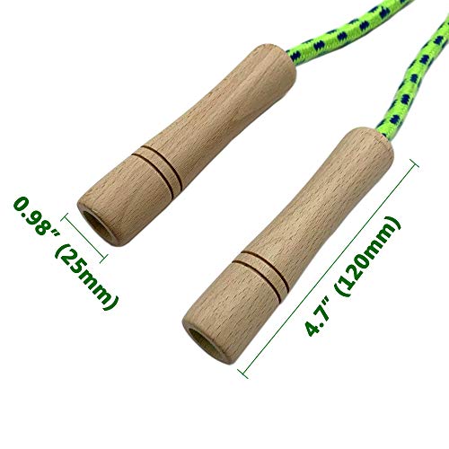 16 FT Double Dutch Jump Rope for Kids - Wooden Handle - Adjustable Cotton Braided Fitness Skipping Rope for Fitness, Outdoor Fun, School Sports, and Party Games