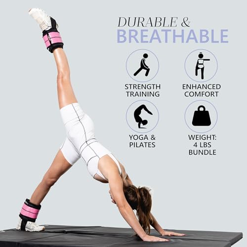 Ankle & Wrist Weights - 8/16/20/30 lbs Pair (4-15lbs - Each) | Dual Adjustable Secure Strap System, Patented Design, Ideal for Home Workouts, Pilates, Yoga, Glute Training - size: 04 lbs each (8 lbs pair)