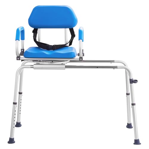 VEVOR Sliding Tub Transfer Bench with 360 Degree Swivel Seat, Sliding Shower Chair with Pivoting Armrest & Padded Seat and Safety Belt, Height Adjustable Bath Chair for Elderly Disabled, 330LBS