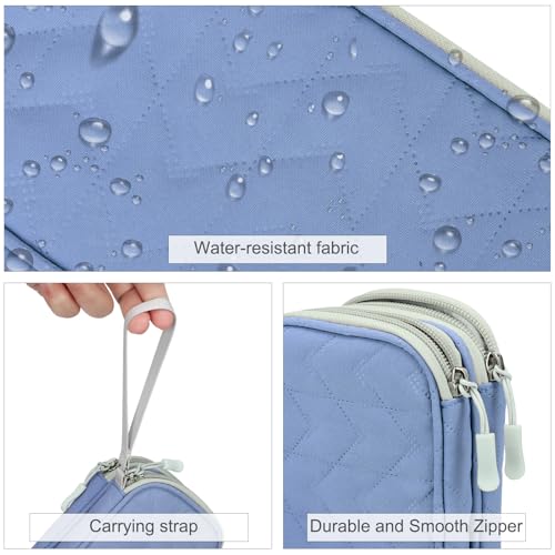 FYY Electronic Organizer, Travel Tech Pouch, Cable Organizer Blue Quilted | Wrist Strap, Waterproof, Double Layers Portable Electronics Travel Carrying Case for Cord, Charger, Daily Business Trips Use - color: Blue Quilted, size: Small