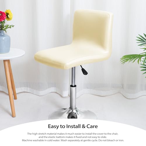 Gollense Stretch Bar Stool Covers with Backs, 4 Pack Waterproof PU Leather Pub Counter Dining Chair Covers, Square Swivel Barstool Seat Slipcover with Elastic Bottom for Low Short Back (Beige) - color: Beige