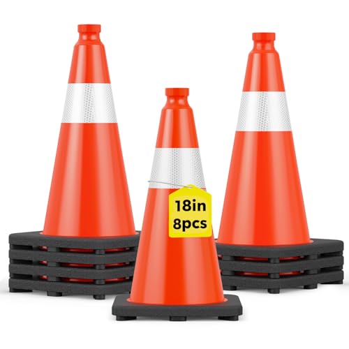 HiGiant 18 Inch Traffic Cones 8 Pack, Orange Safety Cone with Weighted Base, High-Visibility and Impact-Resistant, for Parking, Road Construction, Drivers Training, Driveway - size: 18 Inch